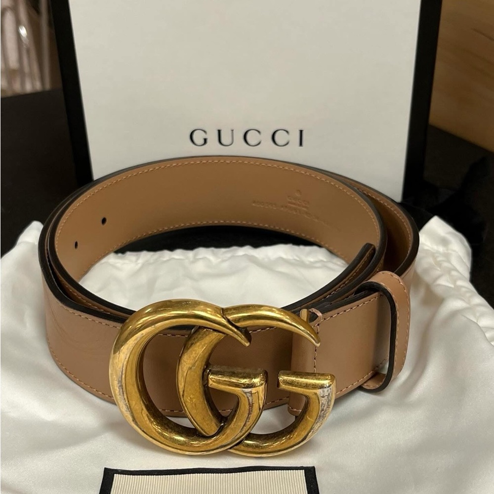 Gucci Gold Tan Leather Belt Iconic Accessory